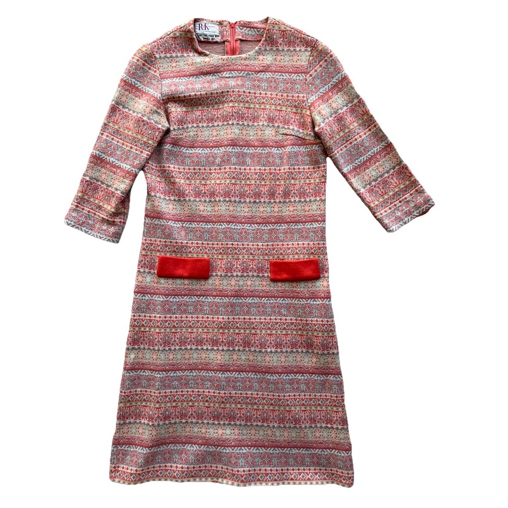 1960s Vintage Fair Isle Mod Union & USA Made Virgin Wool‎ Mini Dress Size S R&k